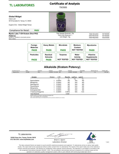Mystic Labs 7-Hydroxymitragynine Kratom Shot 18mg, Blood Orange - 15ml