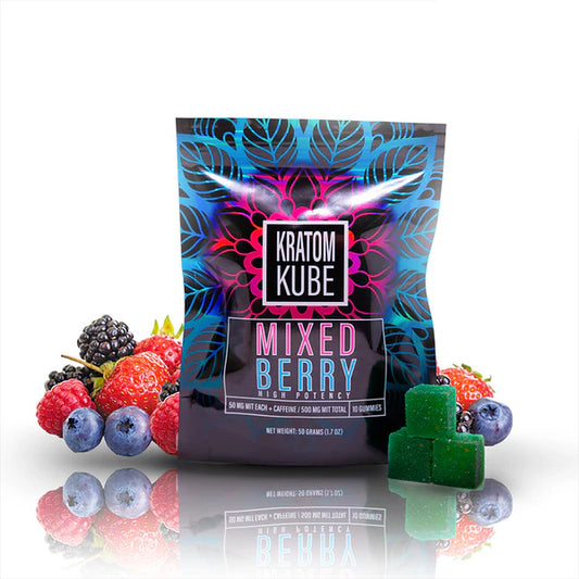 Kush Kube Kratom Kube MIT + Caffeine Gummies Mixed Berry 10ct 500mg pack