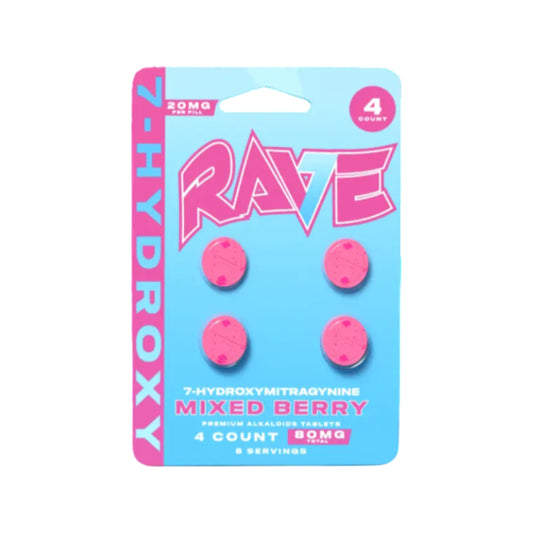 Rave 7-Hydroxymitragynine Chewable Tabs 20mg per Tablet 4ct – Mixed Berry